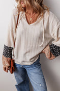 Load image into Gallery viewer, LDC Floral Patchwork Textured Knit Drawstring V Neck Blouse
