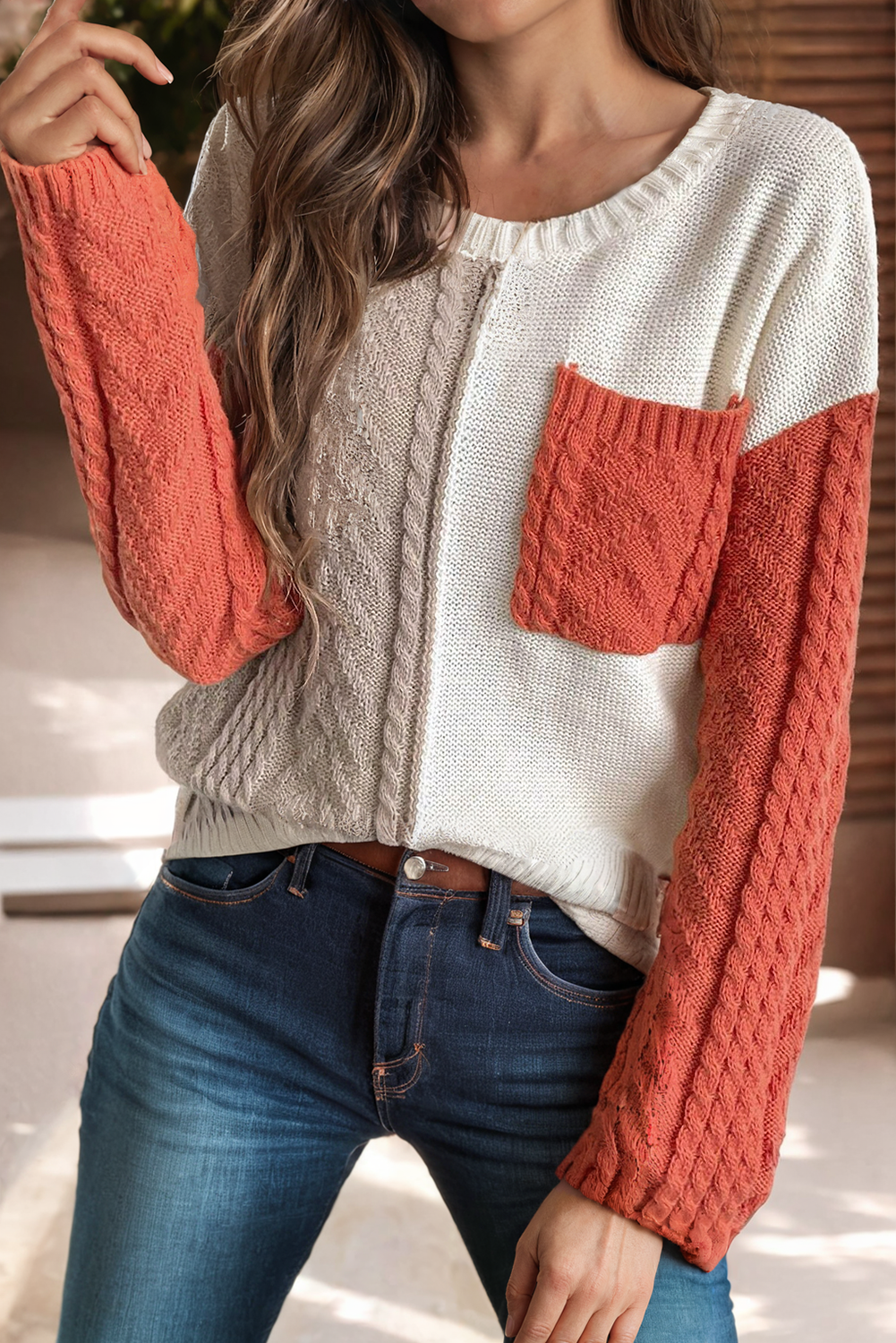 LDC Colorblock Patched Pocket Drop Shoulder Sweater