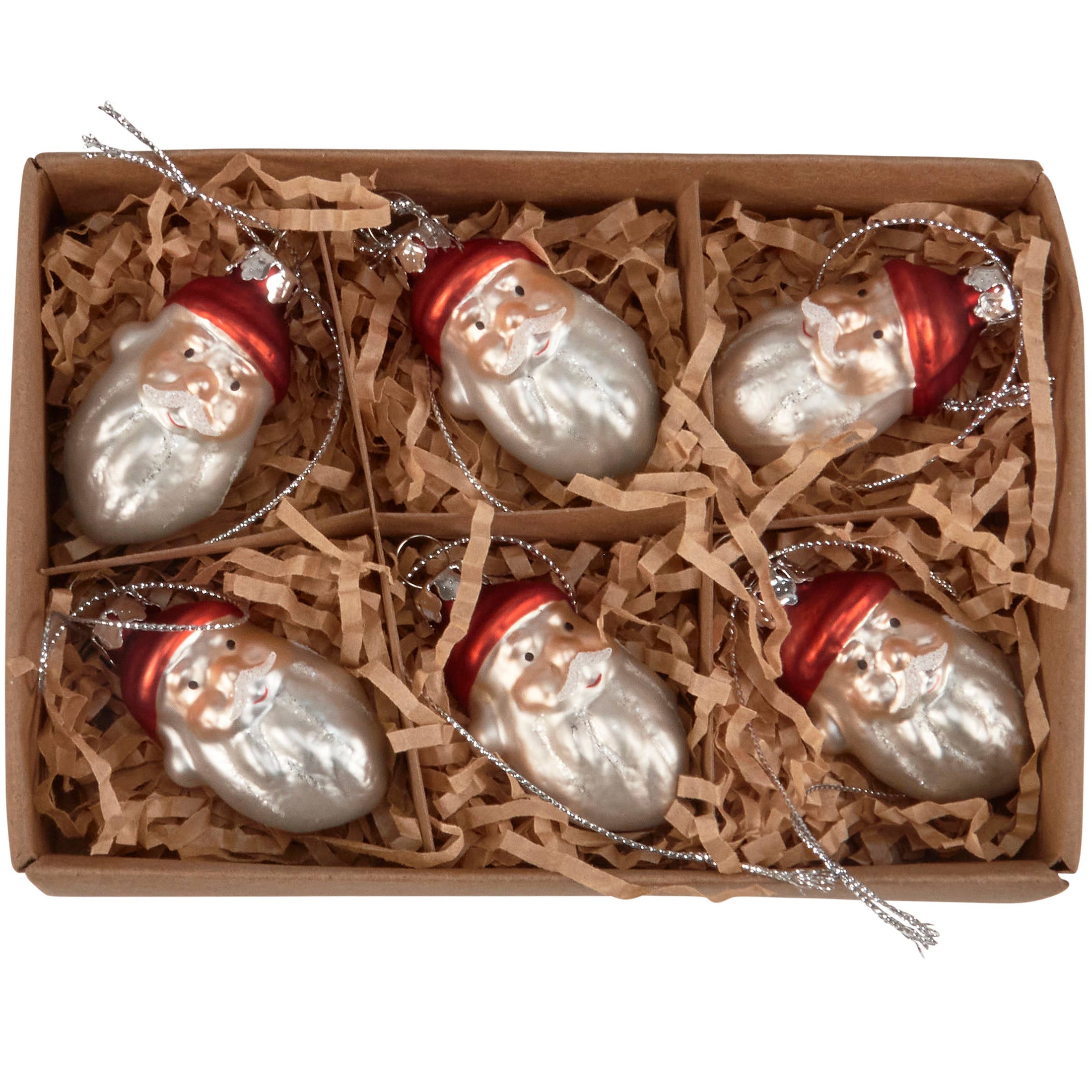 Glass Santa Ornament Set