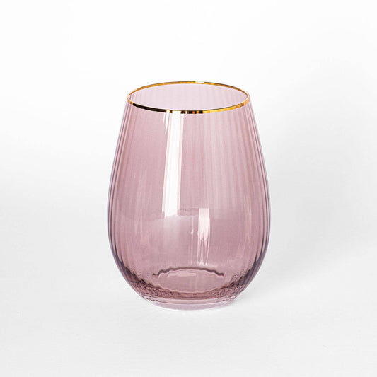 Glass Stemless Wine Ribbed Mauve