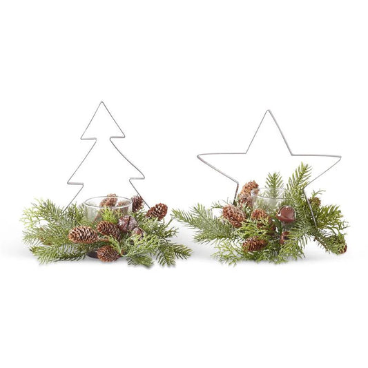 Glittered Pine and Star Metal Candle Holder - Sold Separately