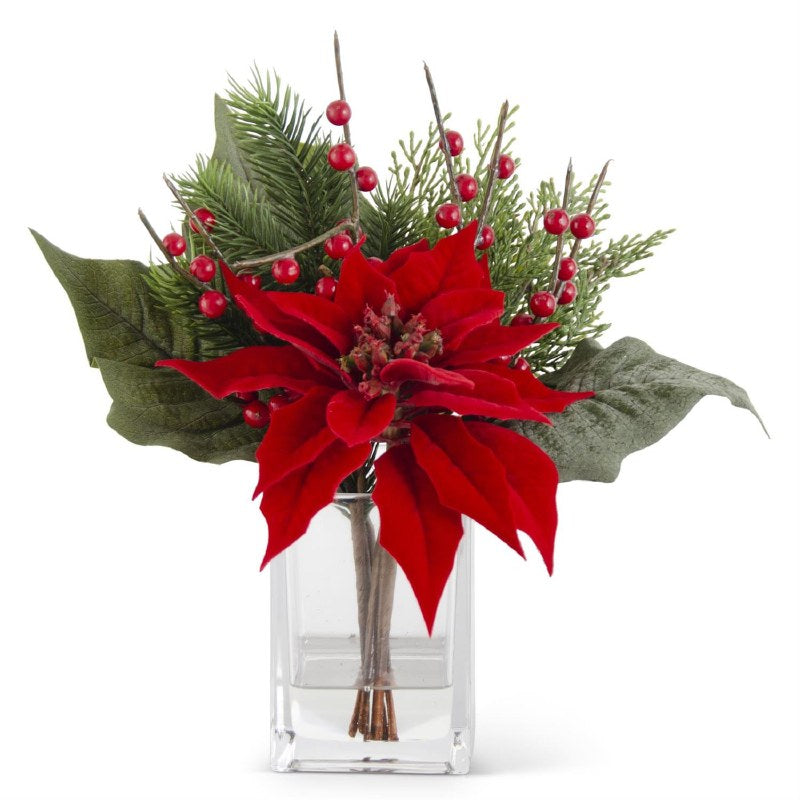 Red Poinsettia & Pine in Vase